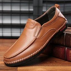 2025 Newly Men's Genuine Leather Shoes Size 38-44 Head Leather Soft Anti-slip Driving Shoes Man Spring Leather Shoes