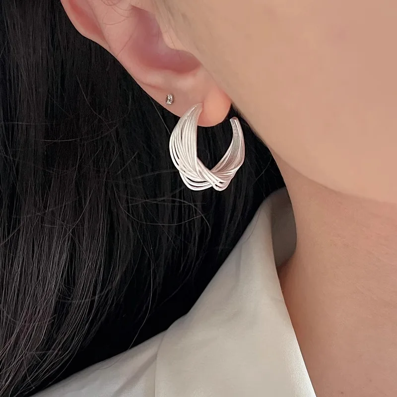 XIYANIKE Geometric Multi Layer Line Winding Cross Ear Stud Piercing Earrings For Women Fashion Jewelry Gift Party серьги женские