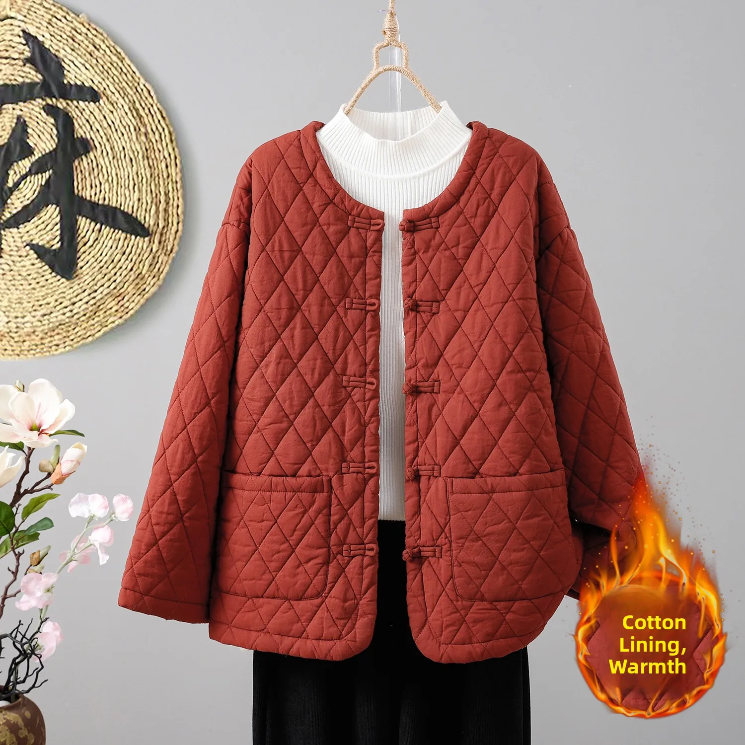 

Женская зимняя верхняя одежда из хлопка Thiened, однотонное хлопковое льняное теплое пальто в стиле ретро в китайском стиле на пуговицах, прямое пальто