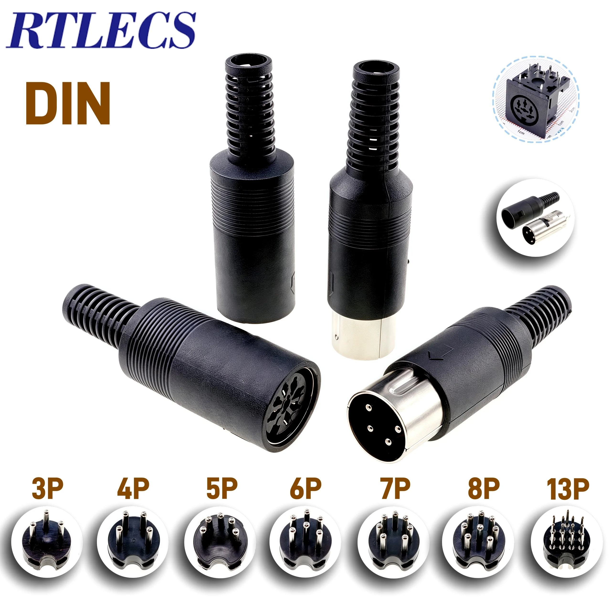 2/5 PCS 3P 4P 5P 6P 7P 8P 13Pin Din Male/Female Plug Soecket Jack With Plastic Handle Keyboard Cable Connector Adaper PS2 DIY