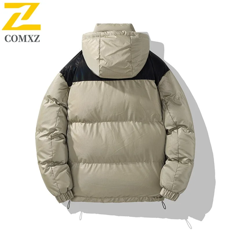 COMXZ 2025 Autumn Winter New Cotton Coat Men Winter Hooded Camping Windproof Outerwear Color Block Trendy Korean Style Jacket