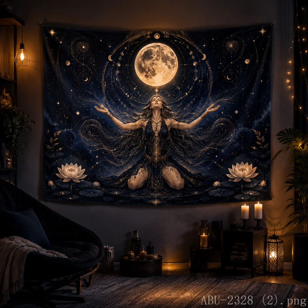 VIKAMA Cosmic Mandala Tapestry Glowing Astronaut Sacred Geometry Wall Art Boho Bedroom Decor