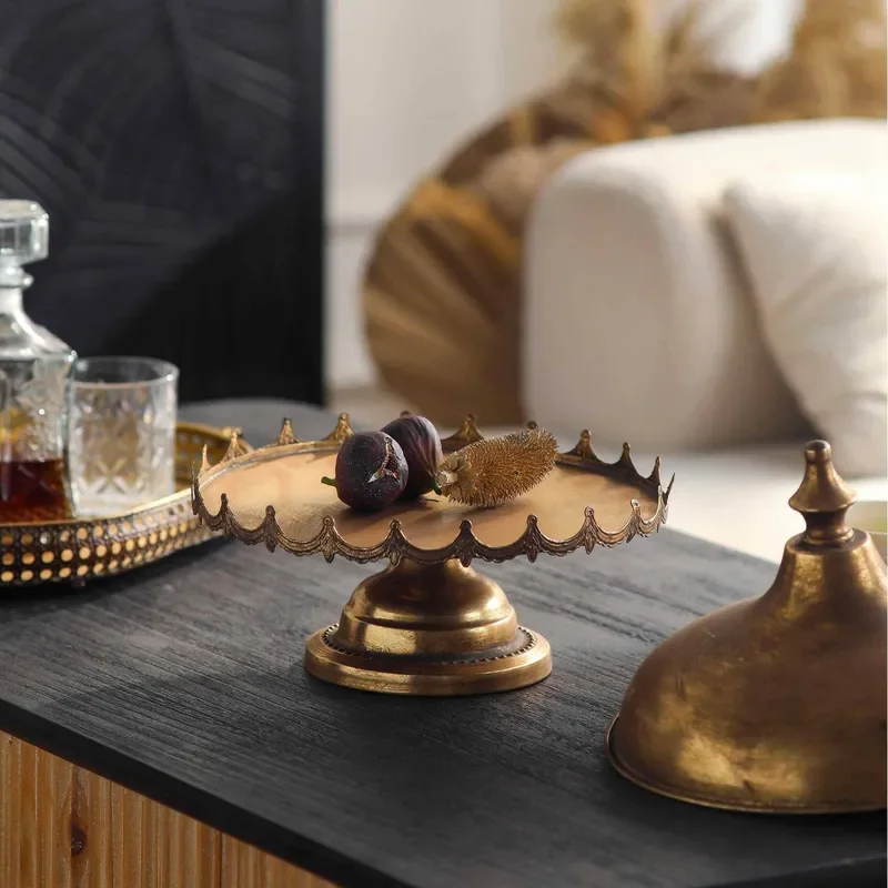 for French Light Luxury Antique Wrought Iron Metal Tray Photography Ornament Props Homestay Hotel Interior Decoration