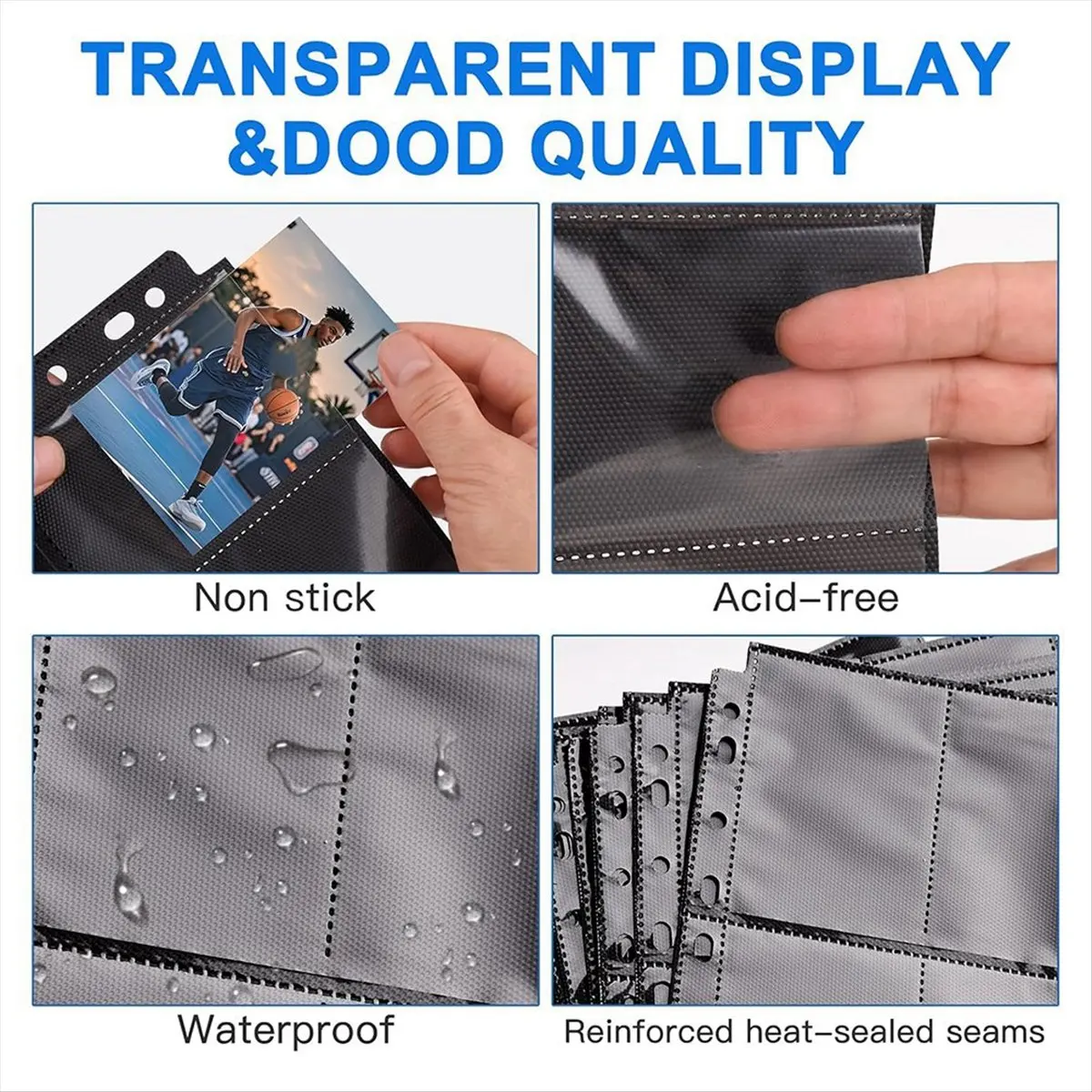 1800 Pockets Trading Card Sleeve Pages,100 Pack Double Side 9-Pocket Protectors Black Card Sleeves Binder Sheets 11 Ring