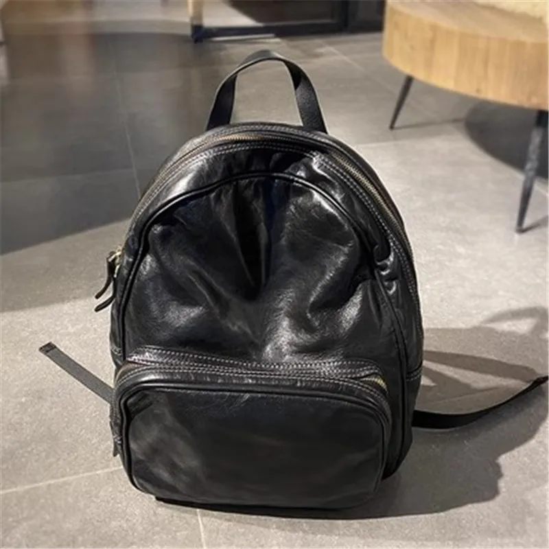 High-quality genuine leather women's backpack simple casual outdoor travel designer luxury real cowhide men's black schoolbag