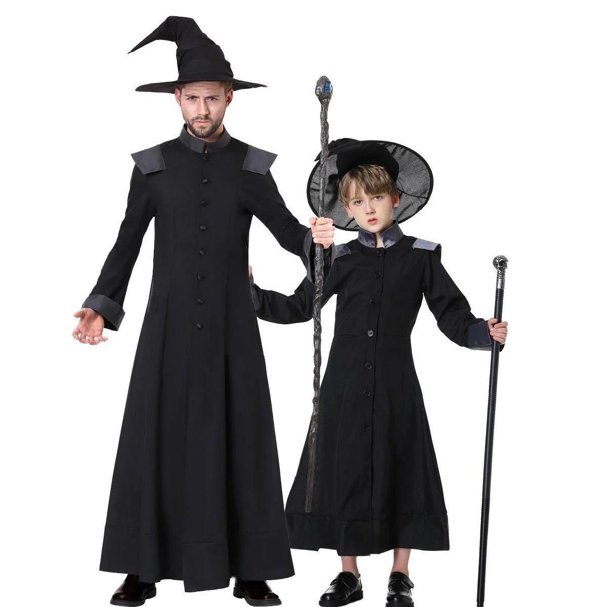 مجموعة أزياء الهالوين الساحرة للوالدين والطفل، ملابس تنكرية كبيرة للساحر، ملابس نسائية لخريف متأخر من البولي يوريثان Dr #3