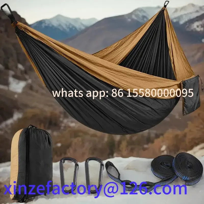 

Customizable Parachute Hammock with Hammock Straps and Black Camping Survival Travel Carabiner Solid Color Double Person Outdoor
