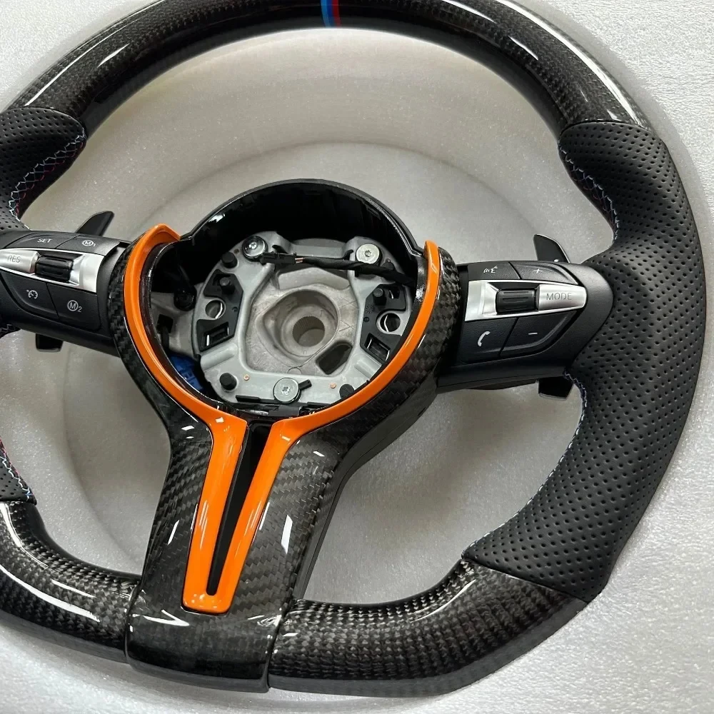 

For BMW M3 M5 M6 F10 F20 F30 Replacement Real Glossy Carbon Fiber Steering Wheel With Perforated Leather