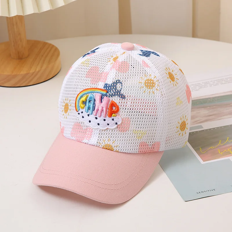 Summer Kids Cute Cartoon Mesh Baseball Cap Korean Sun Protection Peaked Cap For Boys Girls Outdoor Breathable Sunshade Hat 3-8Y