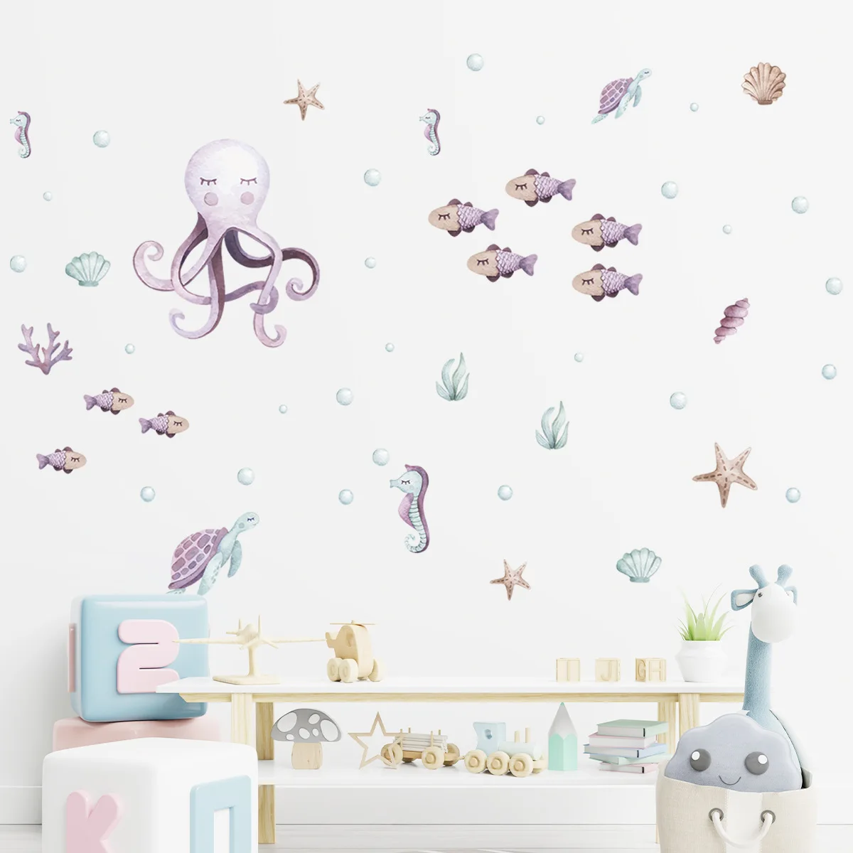 Cartoon Octopus Sea Turtle Fishes Wall Stickers Art Home Decorations Wall Decals For DIY Living Room Kids Bedroom Wall Decor