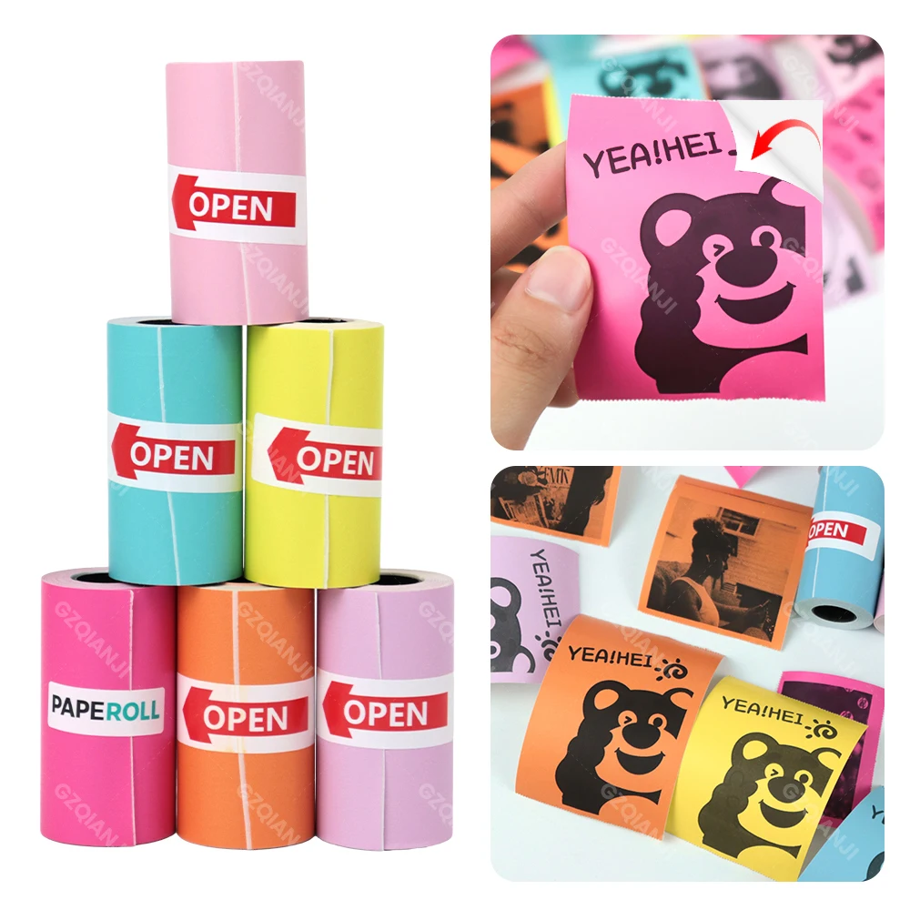 3/6Rolls Thermal Adhesive Sticker Notes Paper Label Photos Color Labels Paper Rolls for 58mm 57mm Mini Printer PeriPage PAPERANG