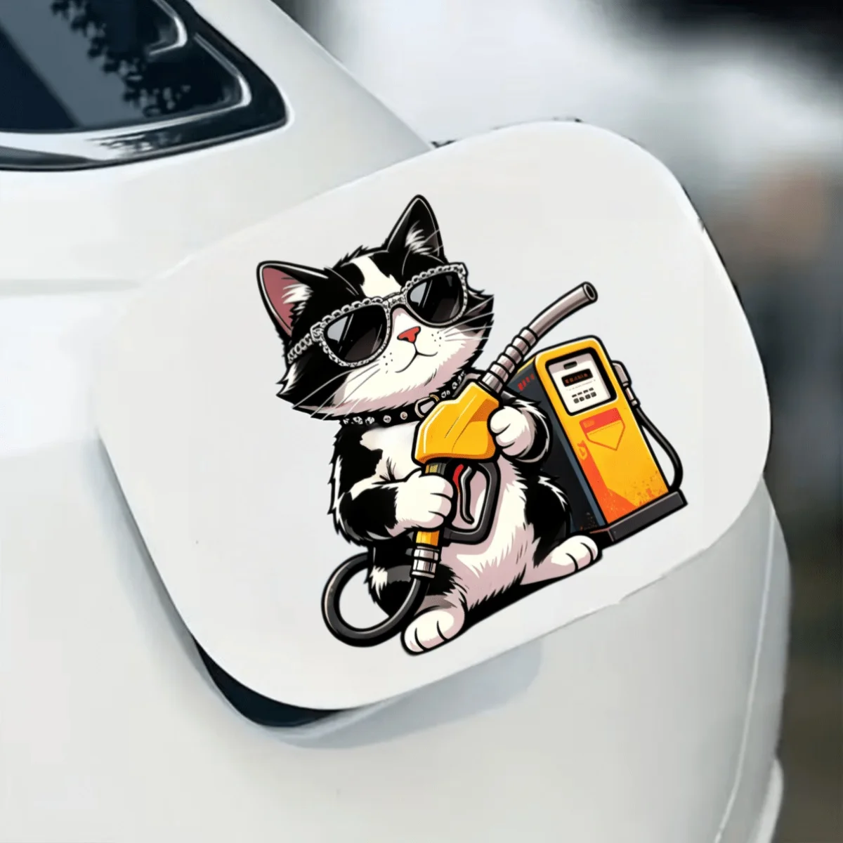 1Pc 2D Flat Cool Sunglasses Cat Fuel Nozzle Vinyl Sticker, Removable Waterproof Decal for Car Fuel Cap Decor, Holiday Gift