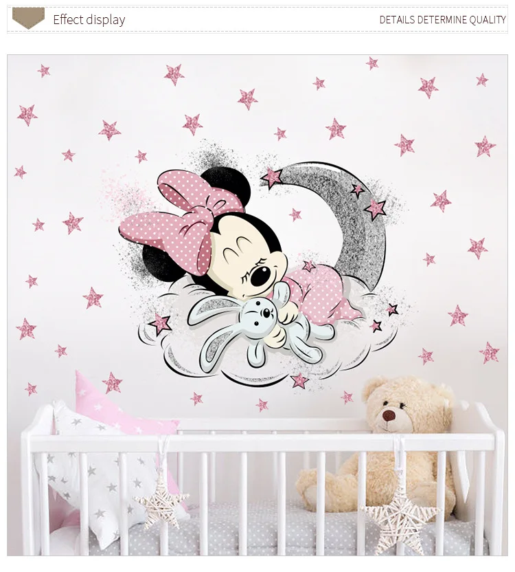 Baby Room Wall Sticker Minnie Sleeping Sweet Dreams Wallpaper Princess Child Bedroom Decor Mural Cute Cartoon Mickey Decal kids