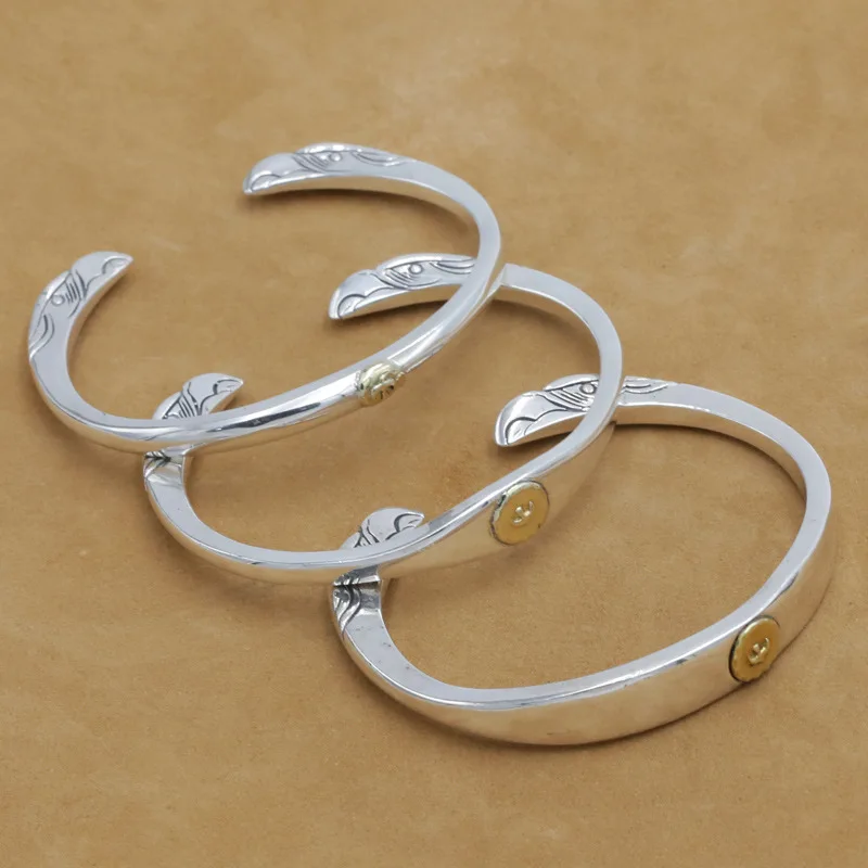 S925 sterling silver trendy Japanese Indian style bird opening bracelet for men and women, fashionable and personalized eagle fe
