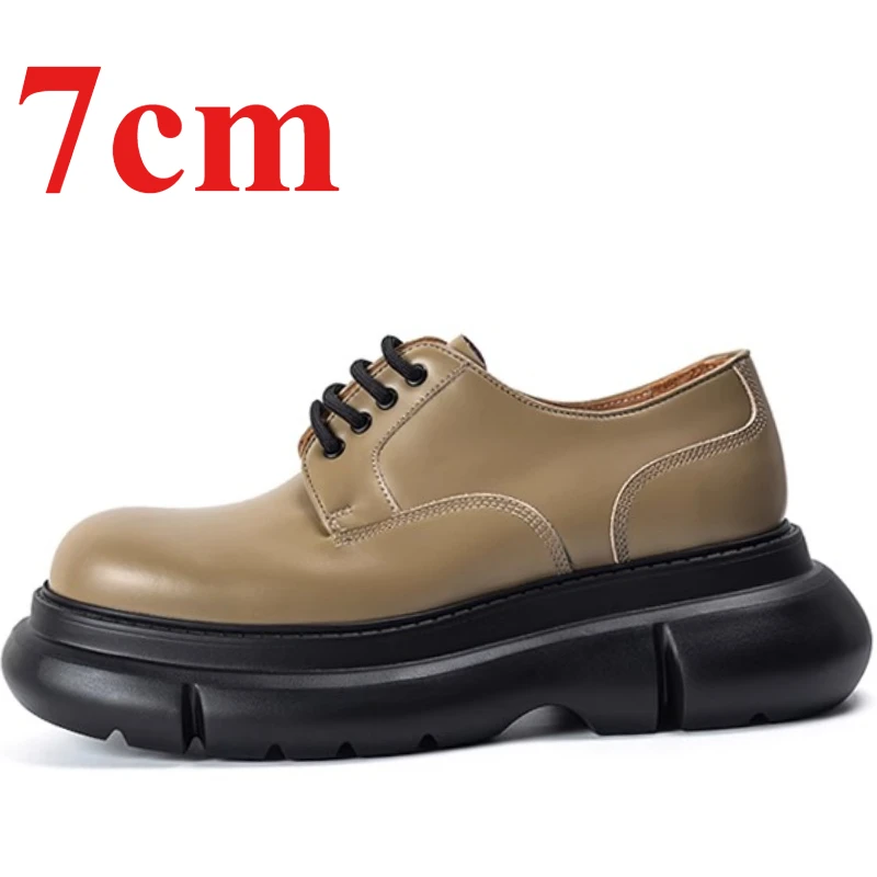 Derby Shoes for Men's Height Increasing Shoes Genuine Leather Breathable Comfortable Soft Sole Bottom Sports Thick Bottom Shoes