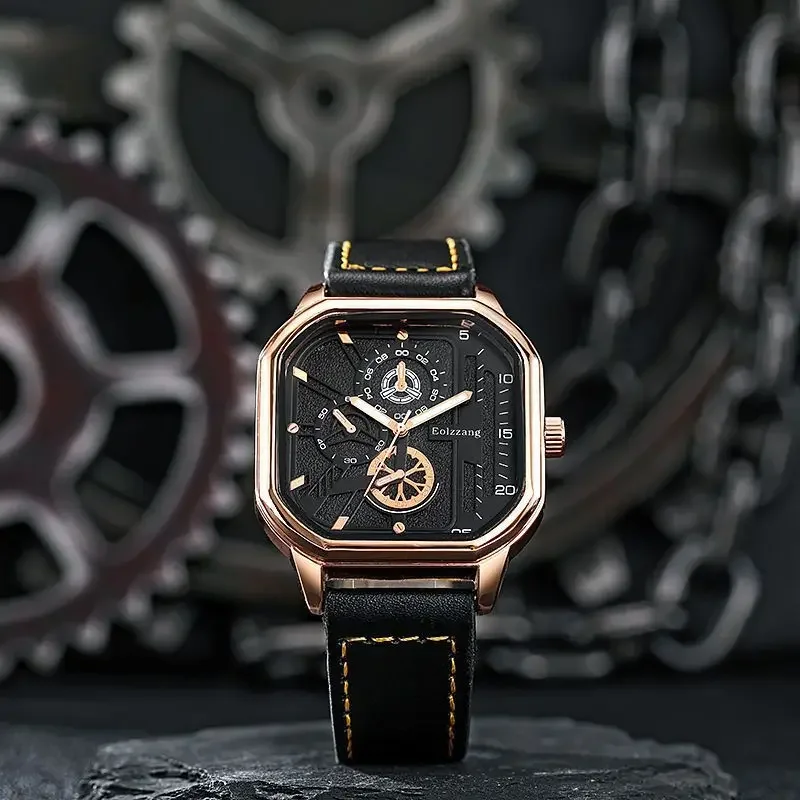 Square watch men's waterproof luminous sports fashion men's quartz watch large dial hollow watch
