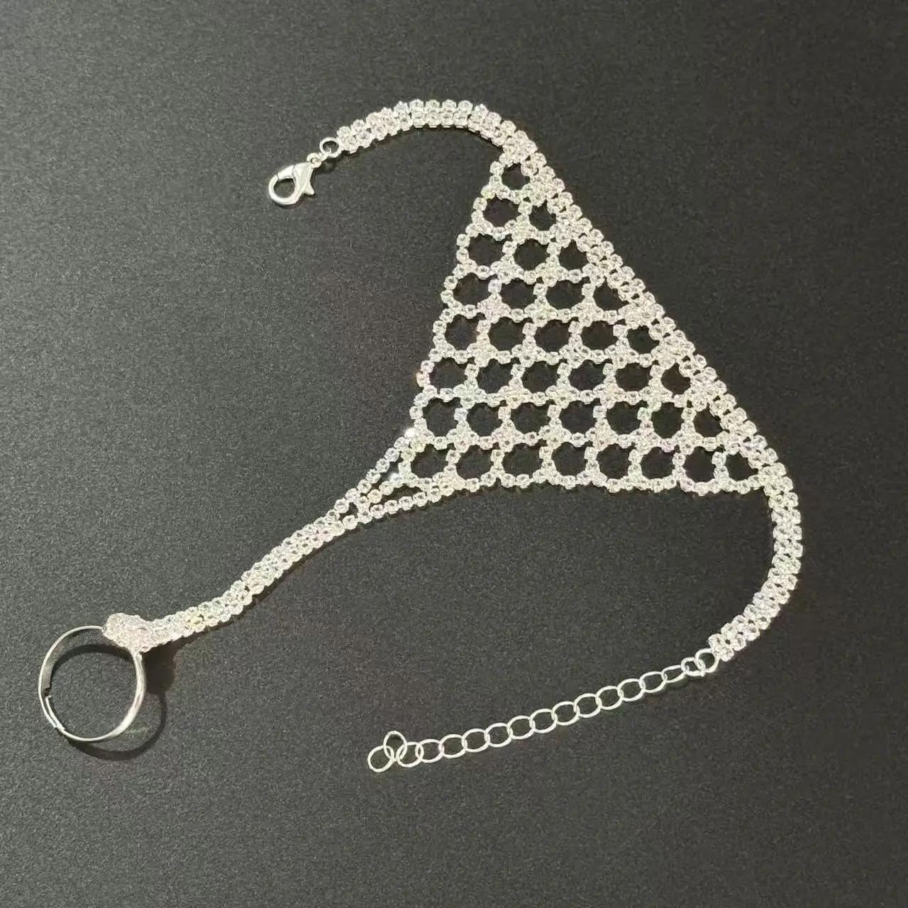 Back of Hand Zircon Bracelet Jewelry for Women Fashion Rhinestone Hollow Mesh Hand Chain Bracelet Link Ring