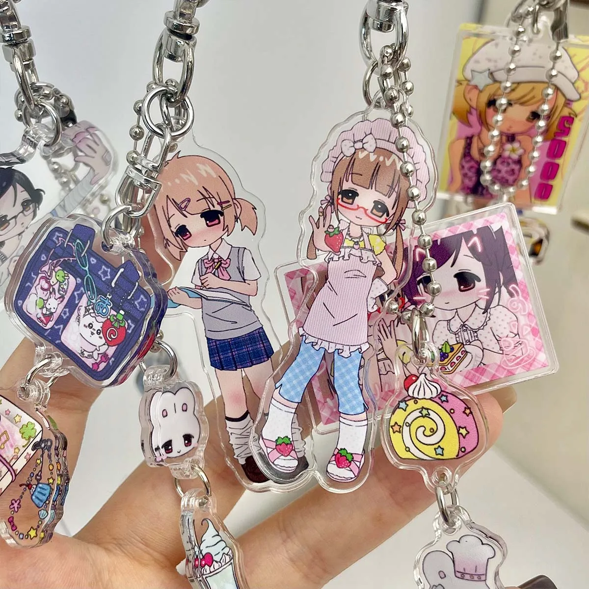 

WAKAWAKA Cute Character Acrylic Phone Charm Girls Bag Decorative Key Ring Decal Book Charm Phone Lanyard Keyring Keychain