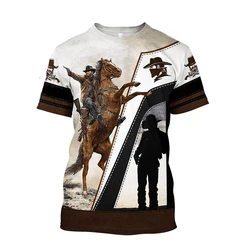 Western Cowboy Personality Print Harajuku 3D Men's Round Neck Short Sleeve Hip Hop Street Fashion Summer Oversized Loose T-shirt