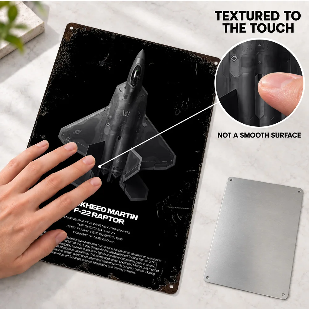 Lockheed Martin F-22 Raptor Printed Poster Customized Aluminum Metal Sign Technical Layout Wall Art For Aviation Club Lounge