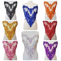 Handmade sew on Rhinestones applique golden crystal trim patches with stones sequins beads for dress