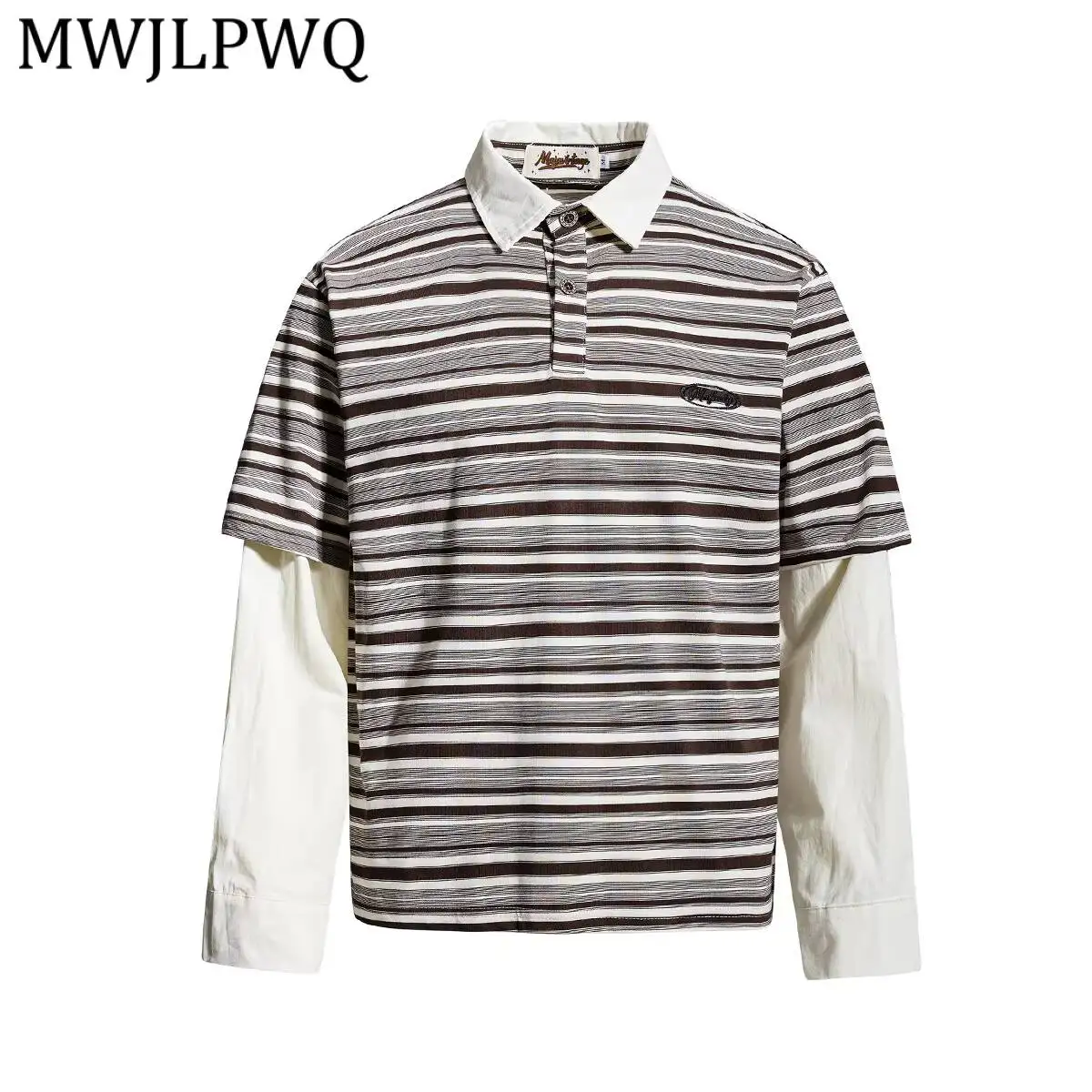 MWJLPWQ 2026 New American Sports Style Jersey Striped Vintage Polo T-shirts Fake Two-Piece Turn-Down Collar Tops For Men 17259