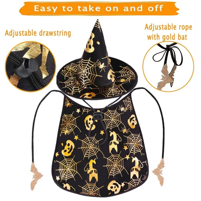 New Halloween Pet Wizard Set Adjustable Fun Puppy Hat Costume for Medium Large Dogs Cats Cool Cosplay Party Costume Decoration