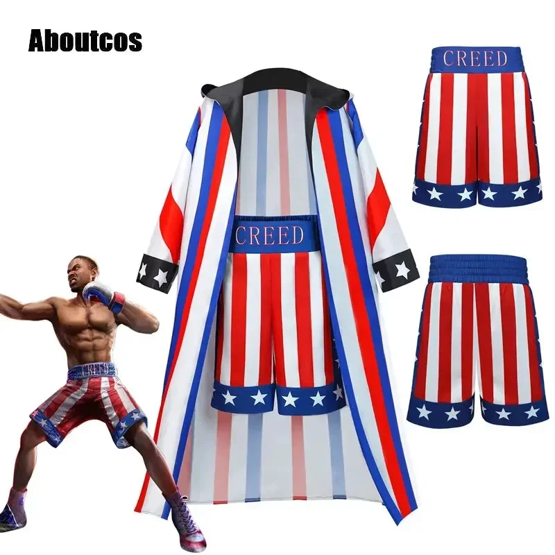 

❤2026❤ Aboutcos Adonis Creed Cosplay Boxing Shorts Robe Men Costume Movie Creed III Roleplay Fantasia Halloween Carnival Party ❤