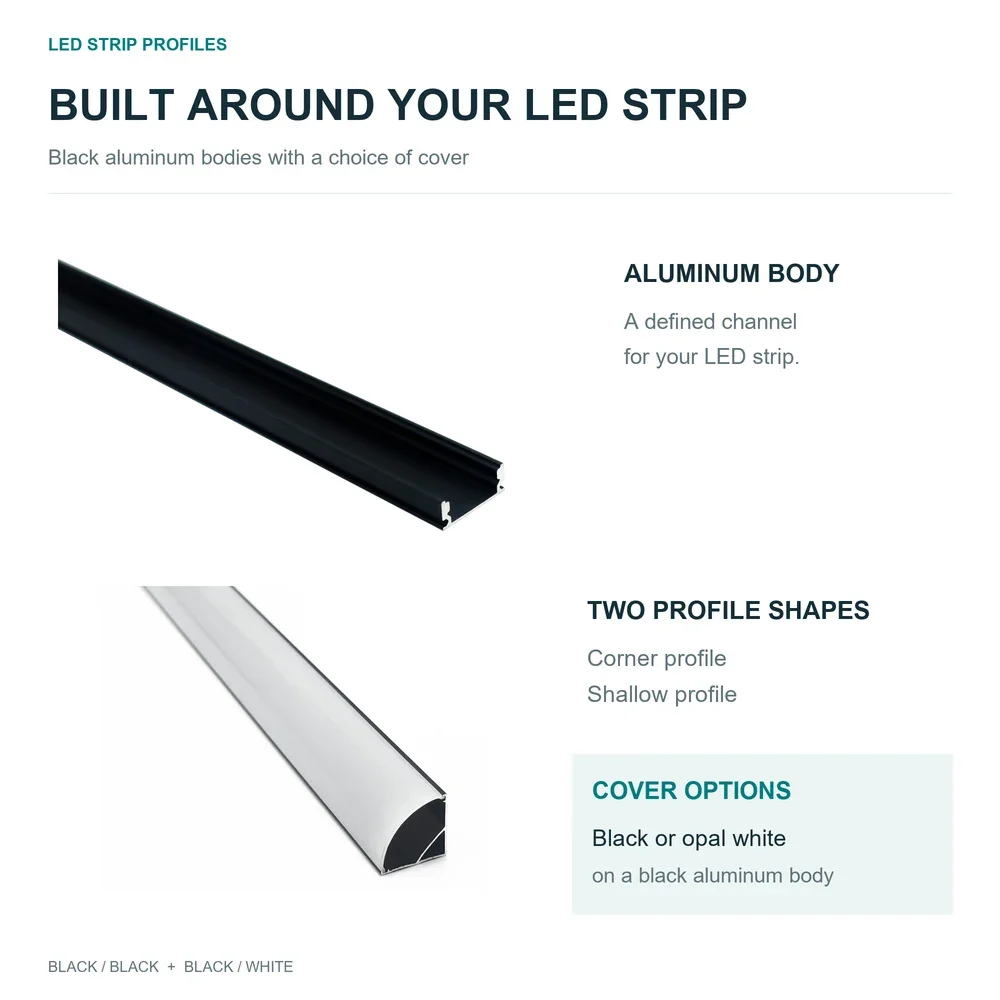 LED Aluminum Profile Black Cover 50cm LED Profile Aluminium for Interior House Ceiling Wall Corner