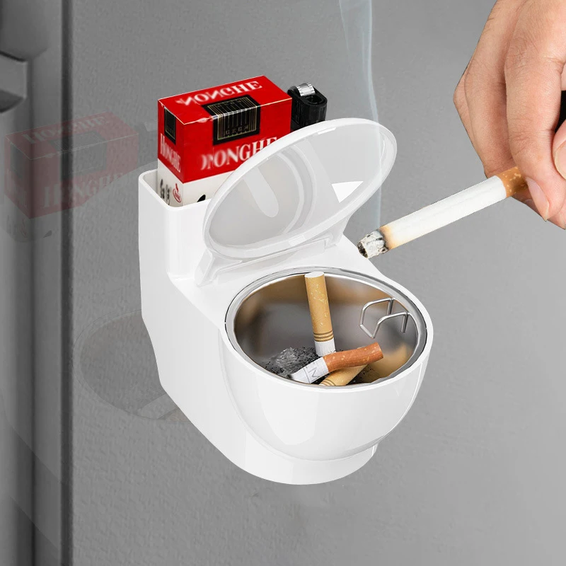 

Toilet Shaped Ashtray With Lid Stainless Steel Smoke Proof Fly Ash Household, Living Room, Office, Bedroom, Bathroom, Ashtray