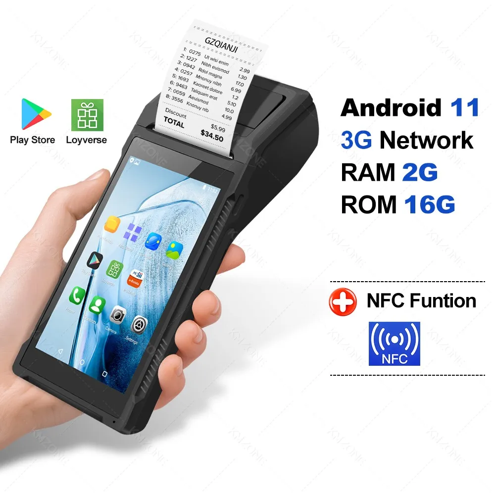 Android 11/12 POS PDA met 2D barcode scanner, NFC, 58mm bonprinter, handheld terminal, Point of Sale systeem, alles-in-één, 4G/64G