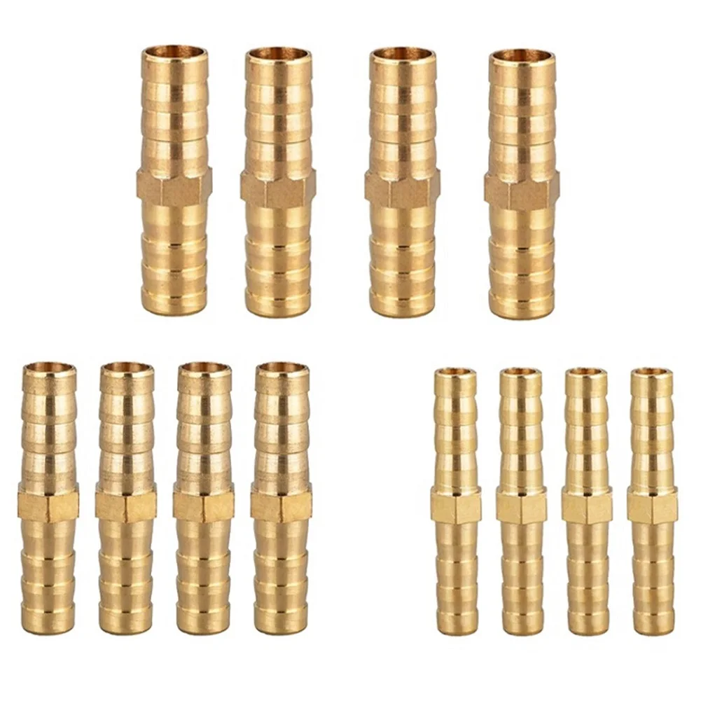 12pcs Brass Hose Connector 6/8/10mm Straight Barb Connector Reducer Adapter For Air Line Water Pipe Fuel Line Hardware Tool