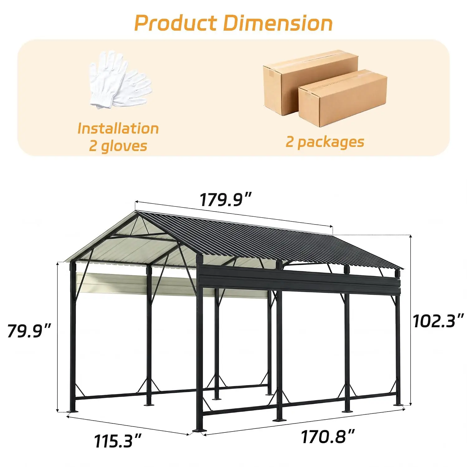 Reinforced Frame, Galvanized Steel Roof, Outdoor Car Port Shelter for Car, Truck, Boat and Tractor