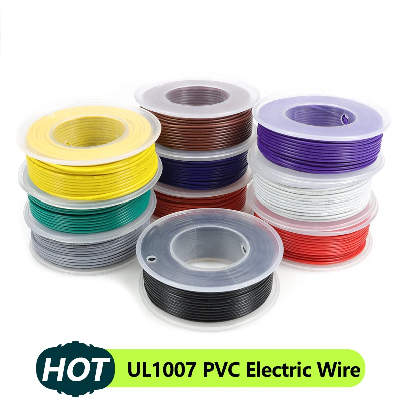 

UL1007 Electric Wire In Roll 30/28/26/24/22/20/18/16AWG PVC Insulated Tinned Copper Cable Lighting 300V DIY LED Lamp Line Kit