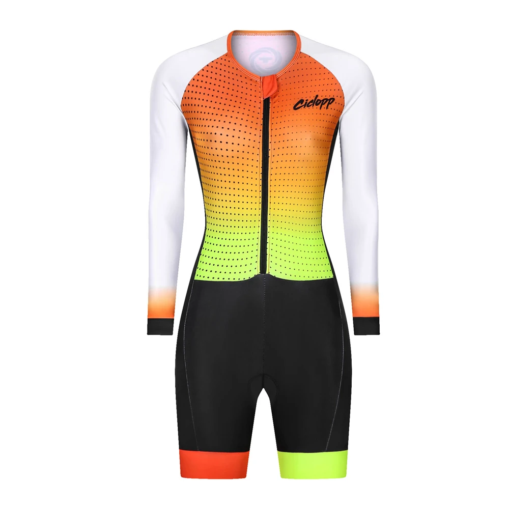 Ciclopp long sleeve spring and autumn triathlon jumpsuit black and yellow color matching black dot pattern cycling suit