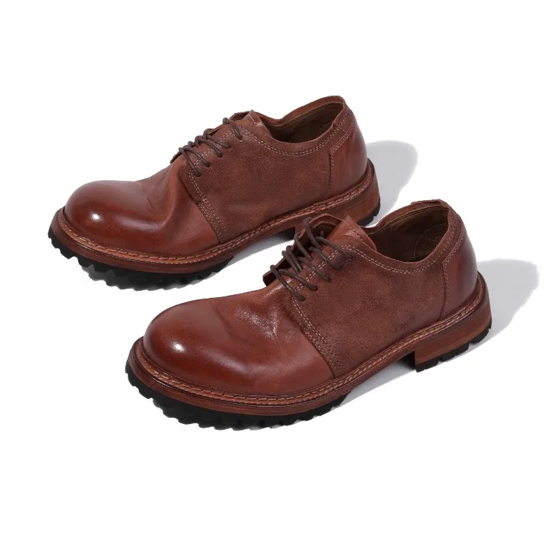 

British Handmade Cowhide Lace Up Derby Shoes Men's Outdoor Casual Comfortable Genuine Leather Luxury Dress Work Shoes Male