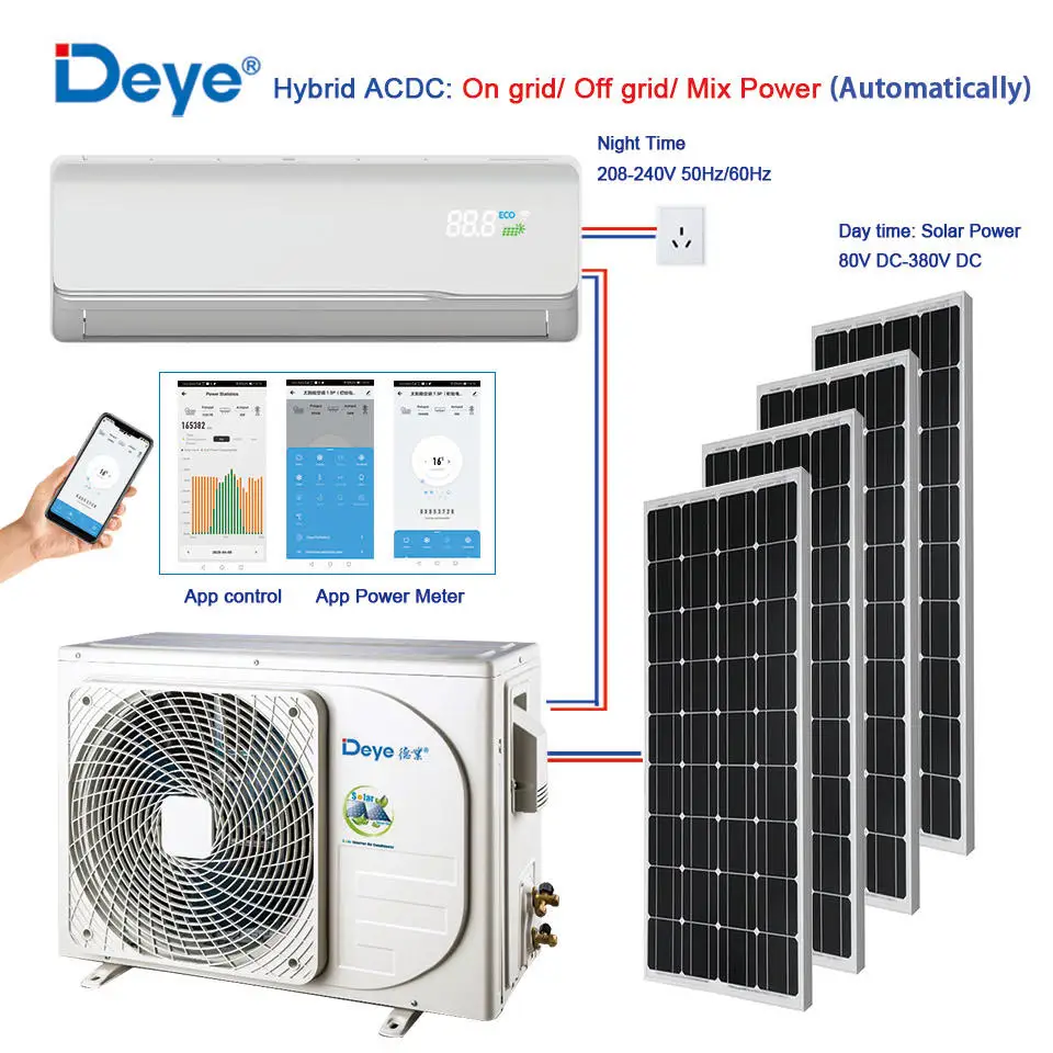 DEYE Solar Air Conditioners 12000BTU 18000BTU 24000BTU Hybrid ACDC Easy Installation Split Hybrid Portable