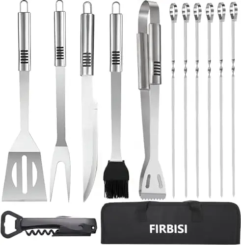 

13-Piece Stainless Steel BBQ Grill Tool Set with Carry Bag – Perfect Gift for Grill Masters