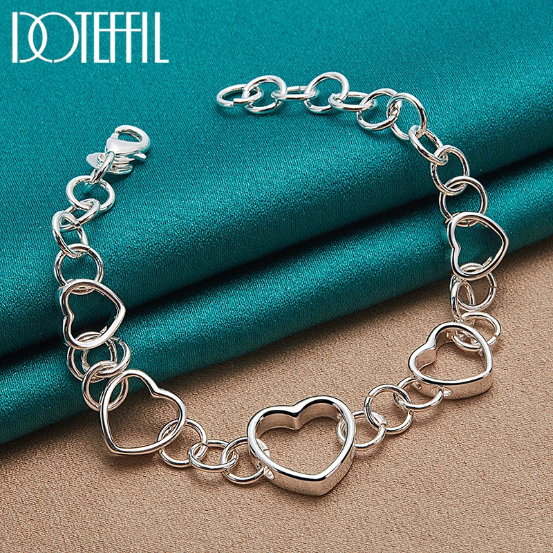 DOTEFFIL 925 Sterling Silver Heart Earring Bracelet Necklace Set For Woman Wedding Engagement Party Fashion Charm Jewelry