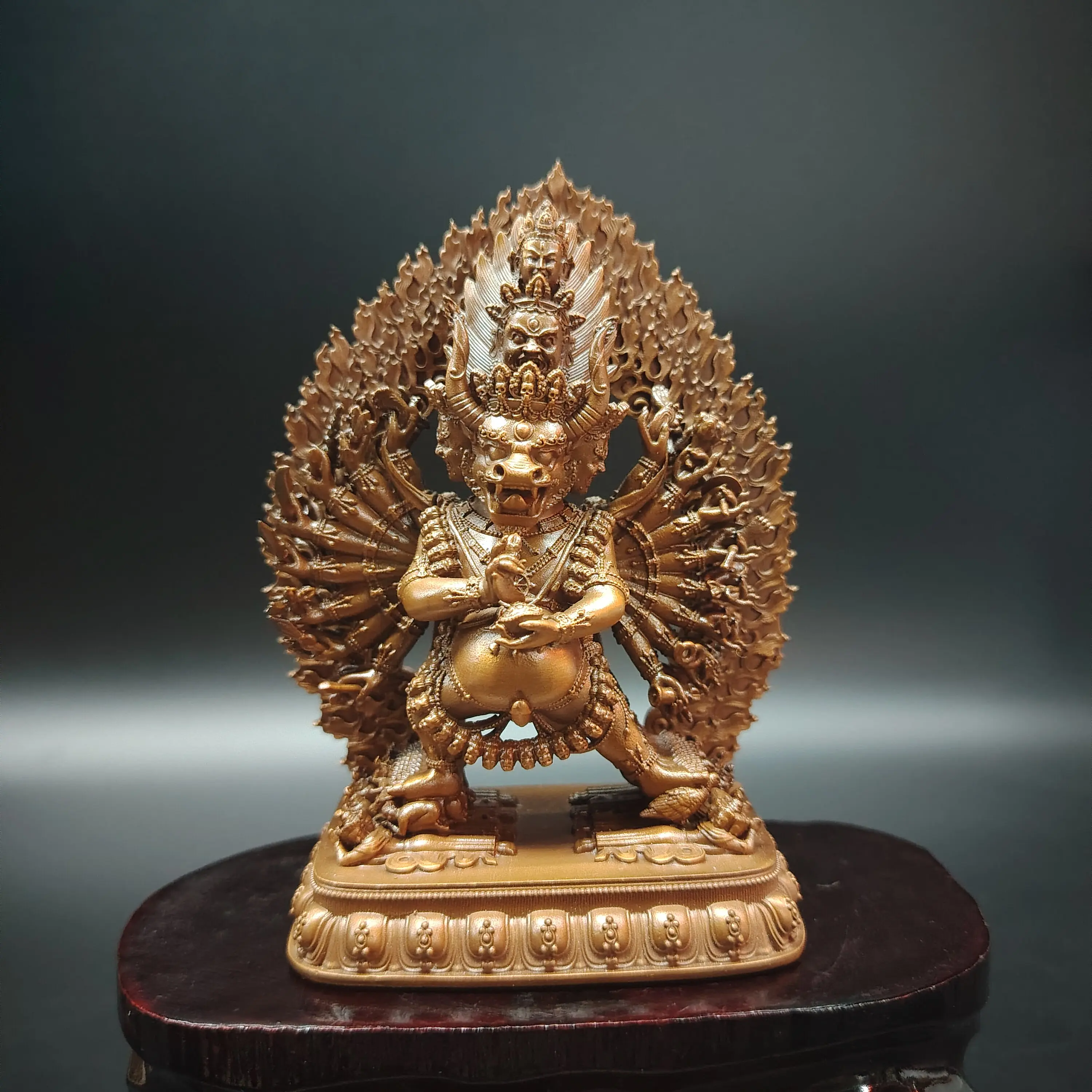 Tibetan Fine Single Yamantaka Wrathful Protector Statue 12cm Desktop Car Home Altar Blessing
