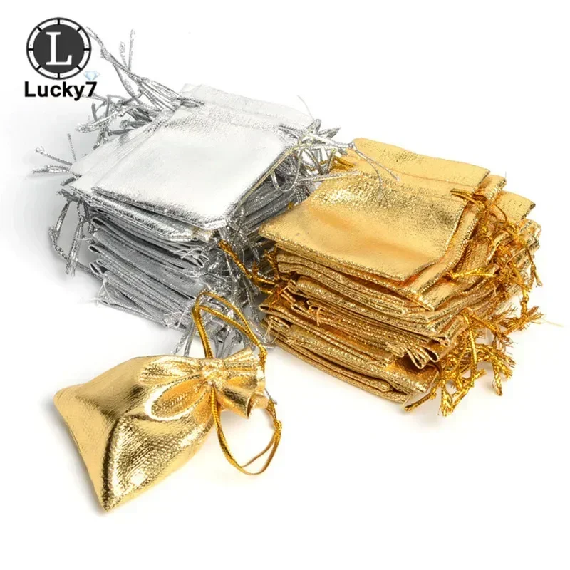 

50pcs/bag 5x7cm 7x9cm 9x12cm Gold Silver Color Adjustable Jewelry Packing Drawstring Velvet Bag Wedding Gift Bags & Pouches