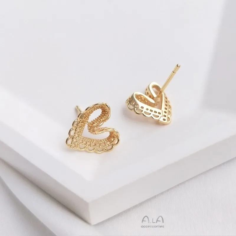 14K Gold Color Lace Love Stud Earrings Internet Celebrity Light Luxury Sweet Temperament DIY Earrings Accessories Material