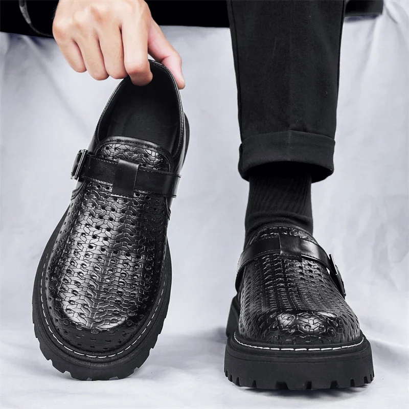 

Pure Black Classic Series, новые мужские удобные перфорированные дышащие повседневные туфли на низком каблуке, увеличивающие рост
