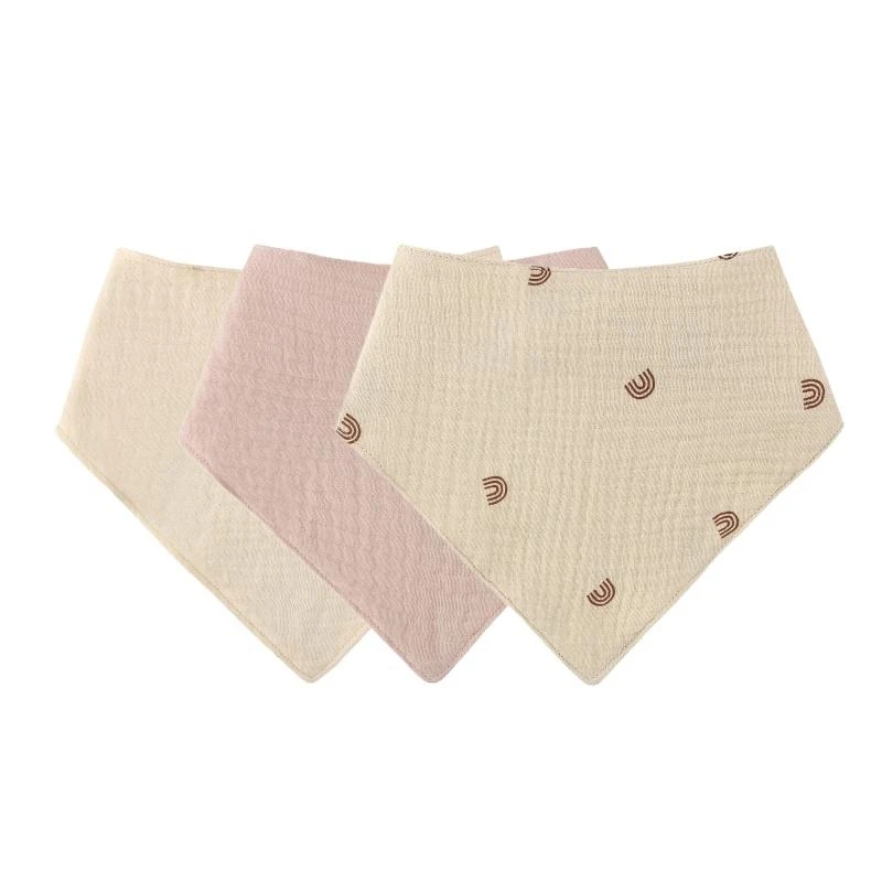 

Q1FE 3Pcs Baby Bibs Muslin Cotton Newborn Snap Button Soft for Triangle Saliva Towel Burp Cloth Feeding Drool Bibs Baby Stuff