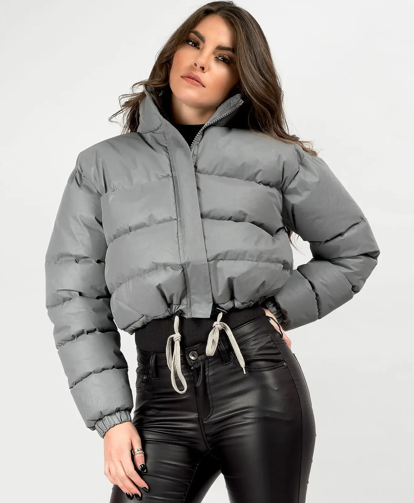 Chaqueta acolchada de algodón para mujer, abrigo corto de Color liso con cuello Simple e informal, para invierno, 2023