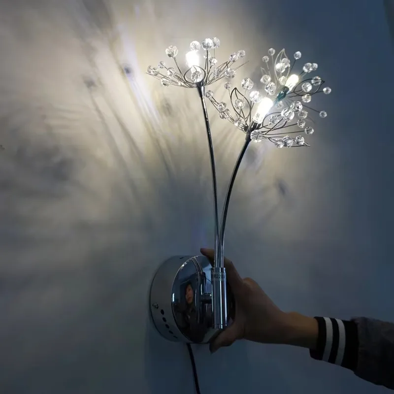Modern Crystal Dandelion Wall Sconce LED Flower Wall Light Wall Lamp Hallway Bedside Hotel Home Decor Indoor Lighting Fixture