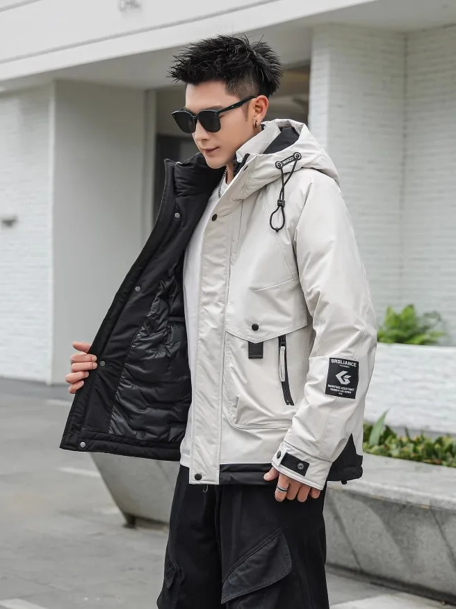 

Men's Autumn Winter Hooded down Jaet Casual Versatile Sli Faionable High-End Feeling Haome Sle Zipper Closure Lo...
