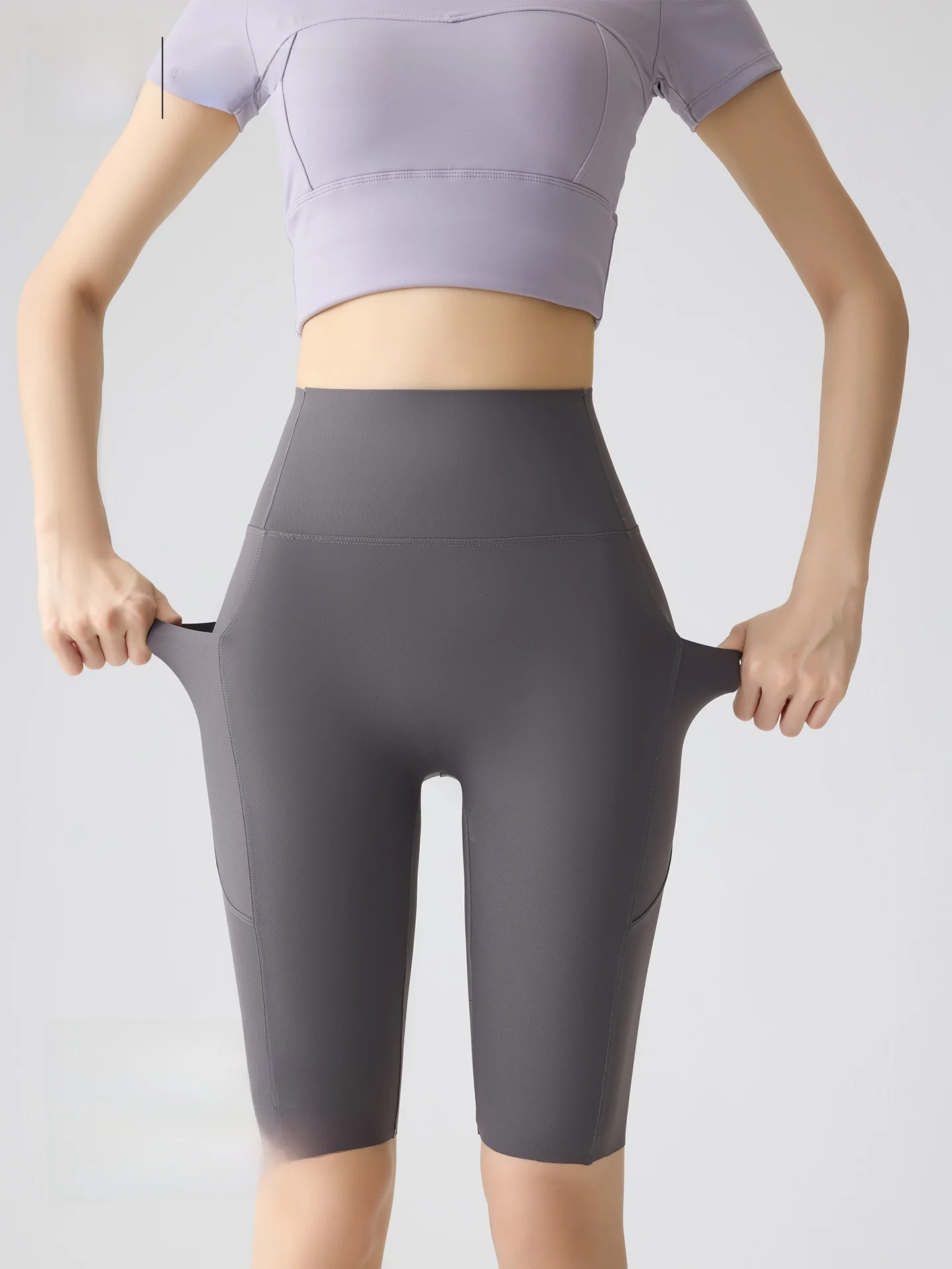 

High Waist Yoga Pants Women's Summer Ice Silk Cool Feeling Five ket arkskin Tightening Butt Lifting Casual Pants