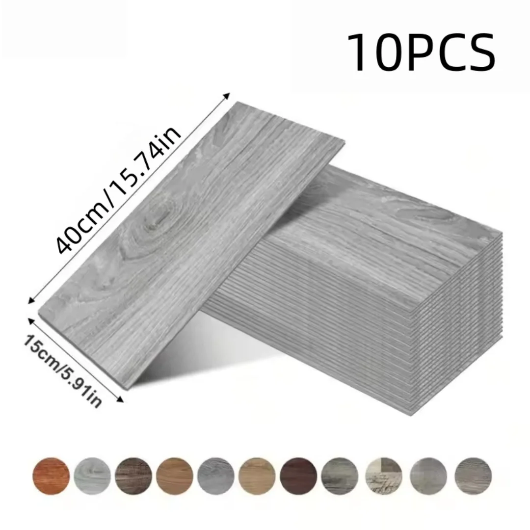 10pcs Peel off and paste vinyl floor tiles, imitation wood grain floor tiles, waterproof self-adhesive floor tiles, suitable for
