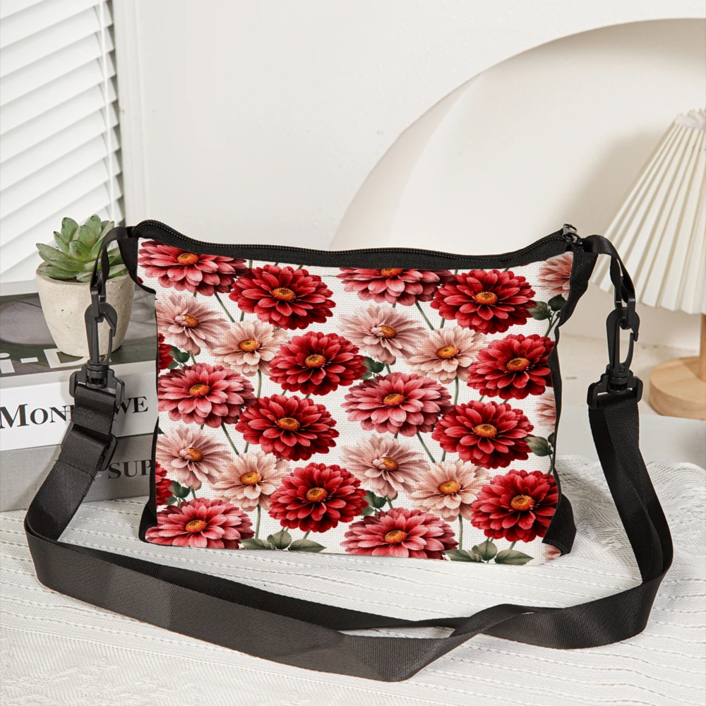 Floral Pattern Crossbody Bag Red And Pink Daisies Print Shoulder Bags For Women Casual Daily Use Travel Shopping Carry All Purse